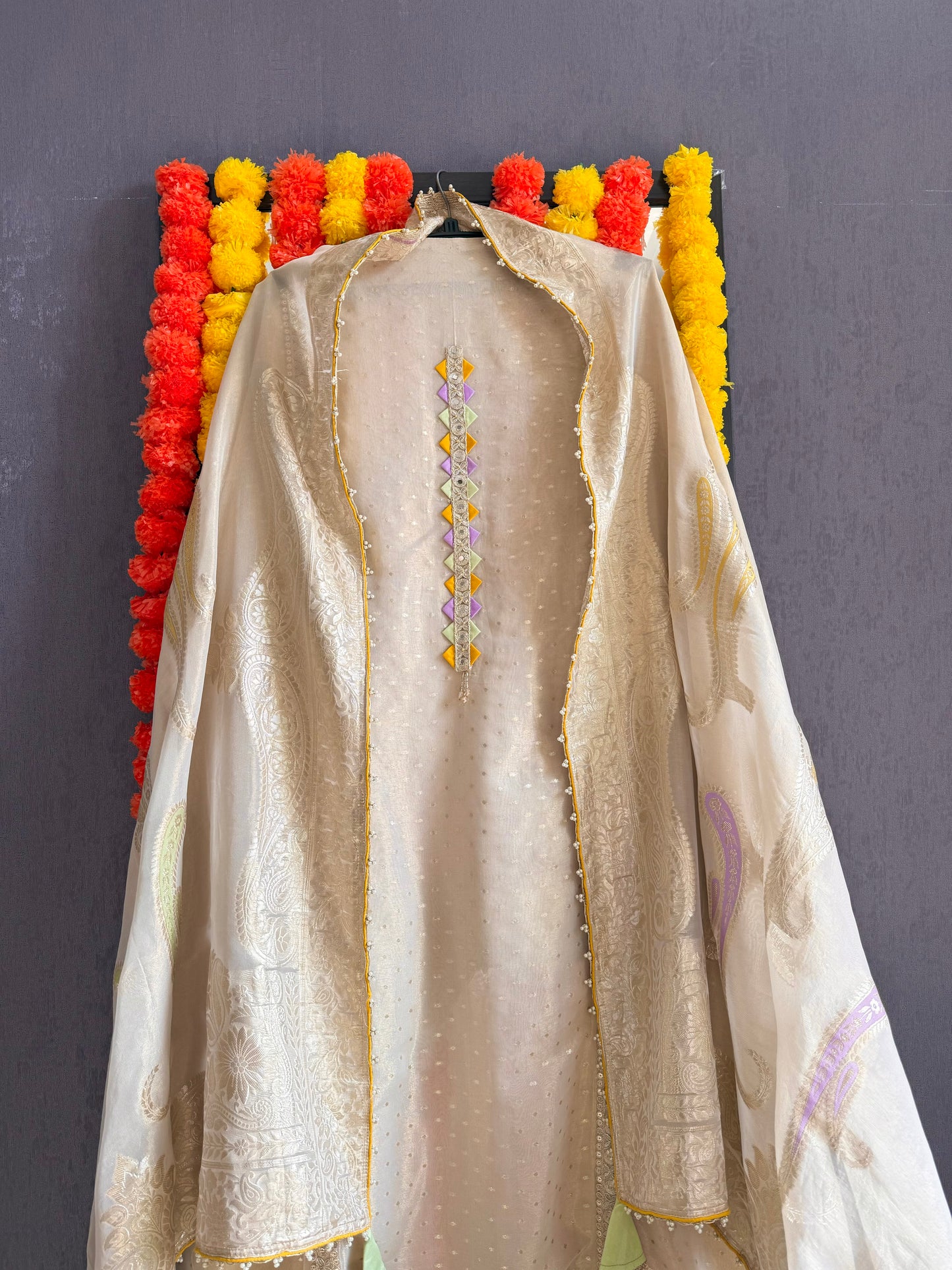 Luxurious aari work Tissue Benarsi silk suit