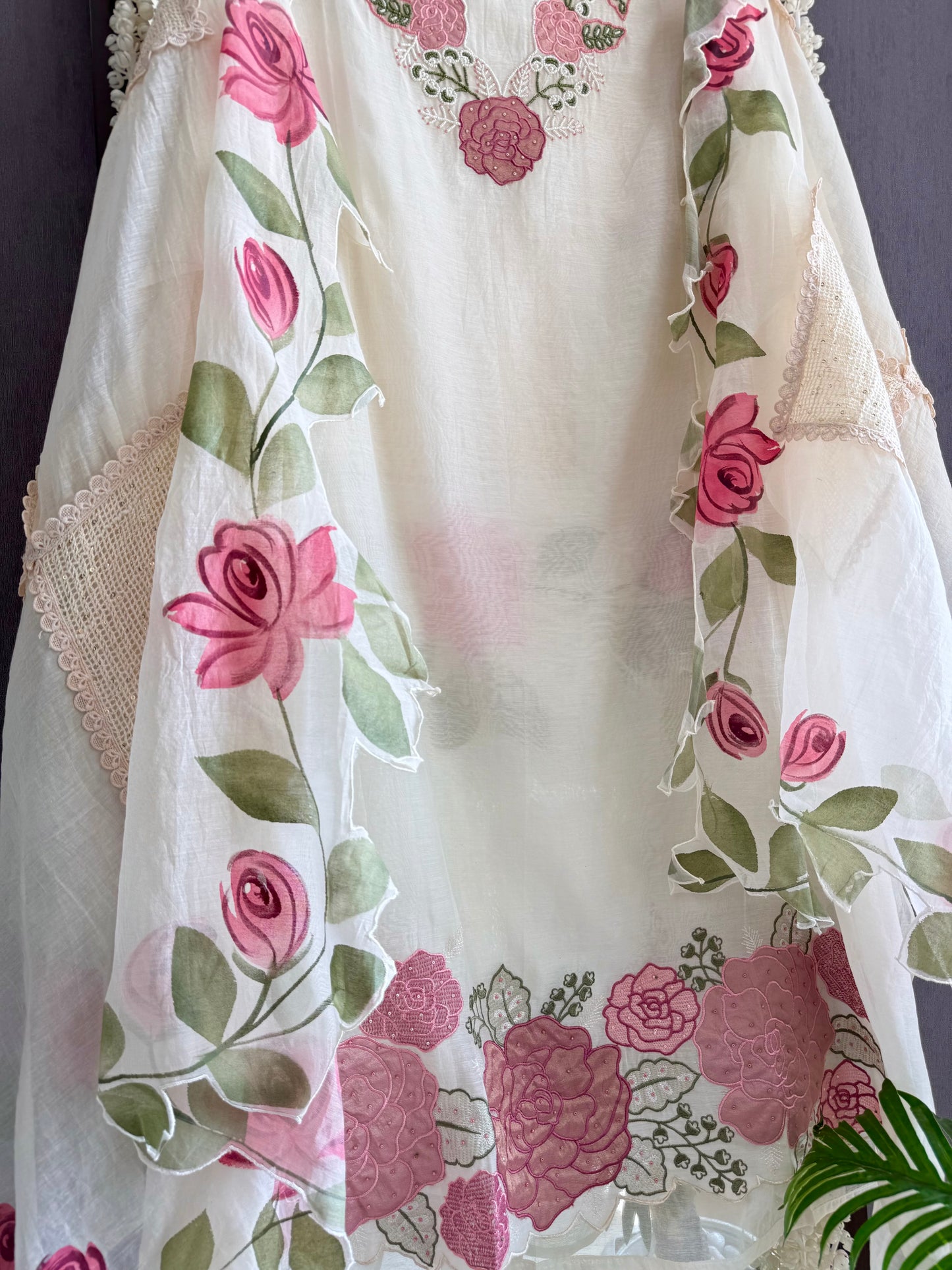 Luxurious Mul chanderi handpainted florals suit