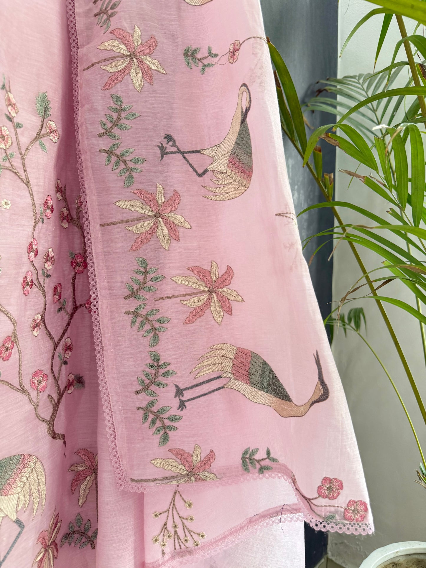 Luxurious Mul chanderi flamingos suit