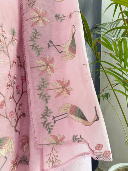 Luxurious Mul chanderi flamingos suit