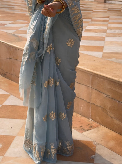 Luxurious~Pure Mul Chanderi Gota Appliqué saree