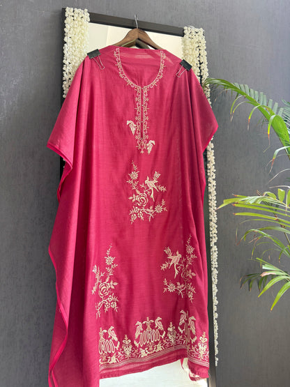 Luxurious Mul chanderi gota appliqué birds roses suit