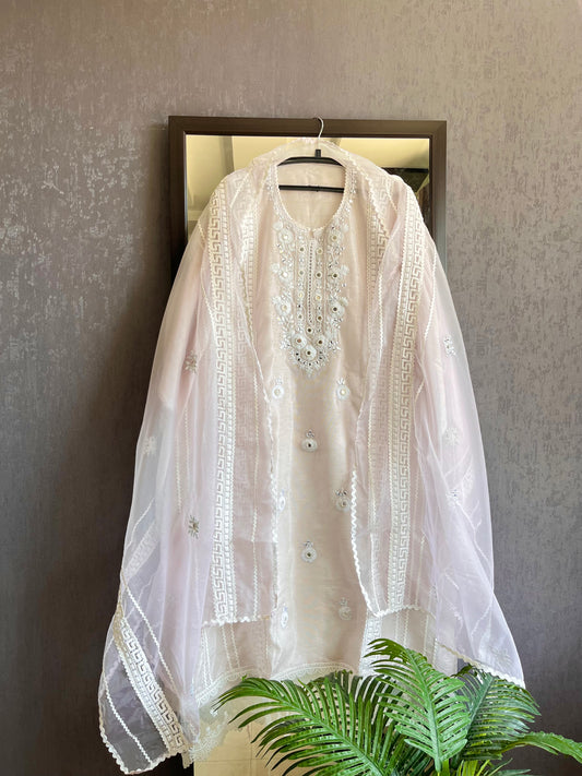 Premium Linen mirrorwork lacework suit