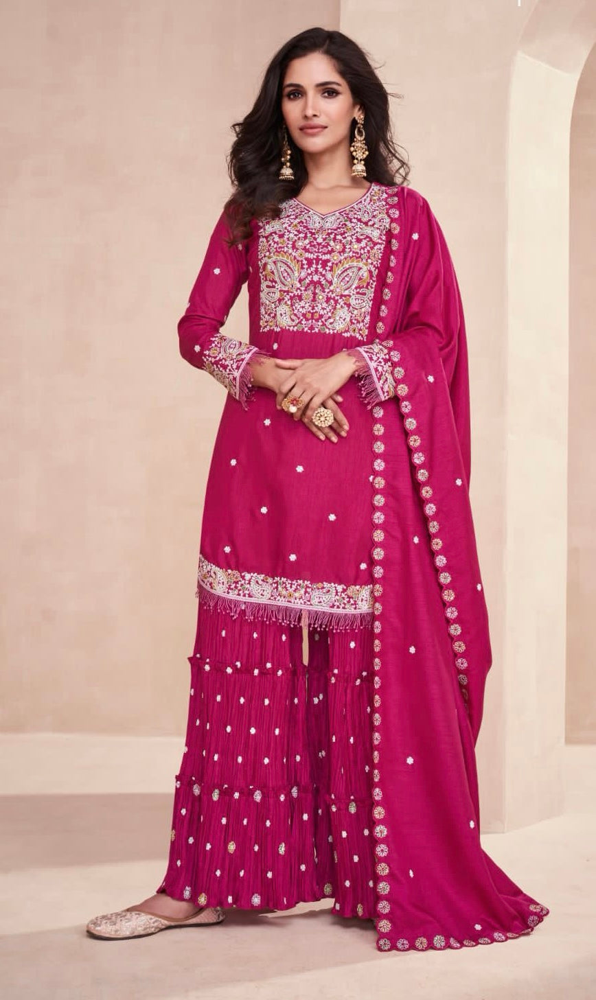 Silk embroidered shrara  suit