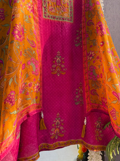 Pure crepe mirror work suit