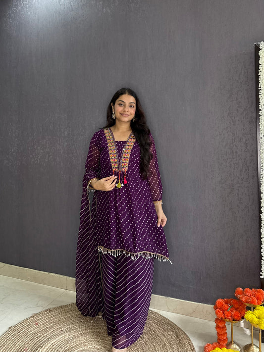 Handwork Bandhani Sharara suit