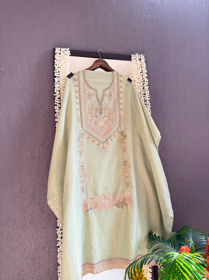 Premium tissue linen silk hand embroidered suit
