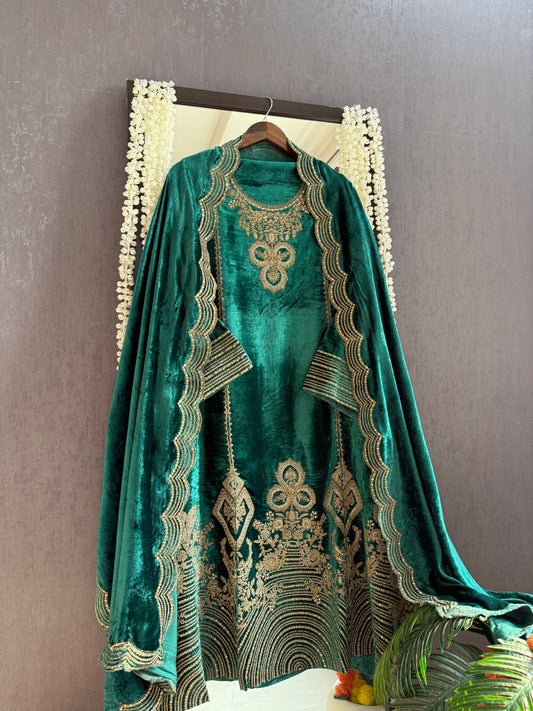 Velvet Marori Aari work Anarkali suit