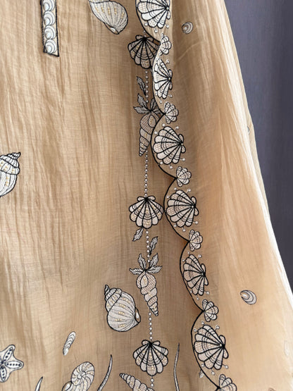 Luxurious Mul chanderi aqua shells suit