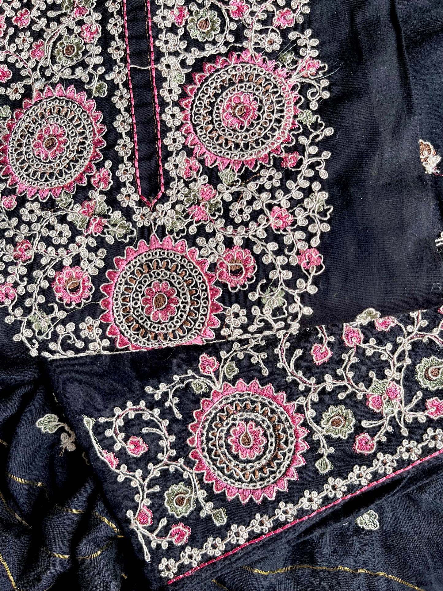 Satin Aari work unstitched suits