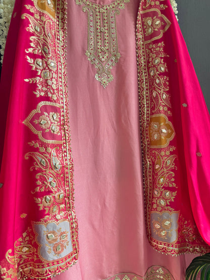 Tissue zari Aari work Meenakari suit