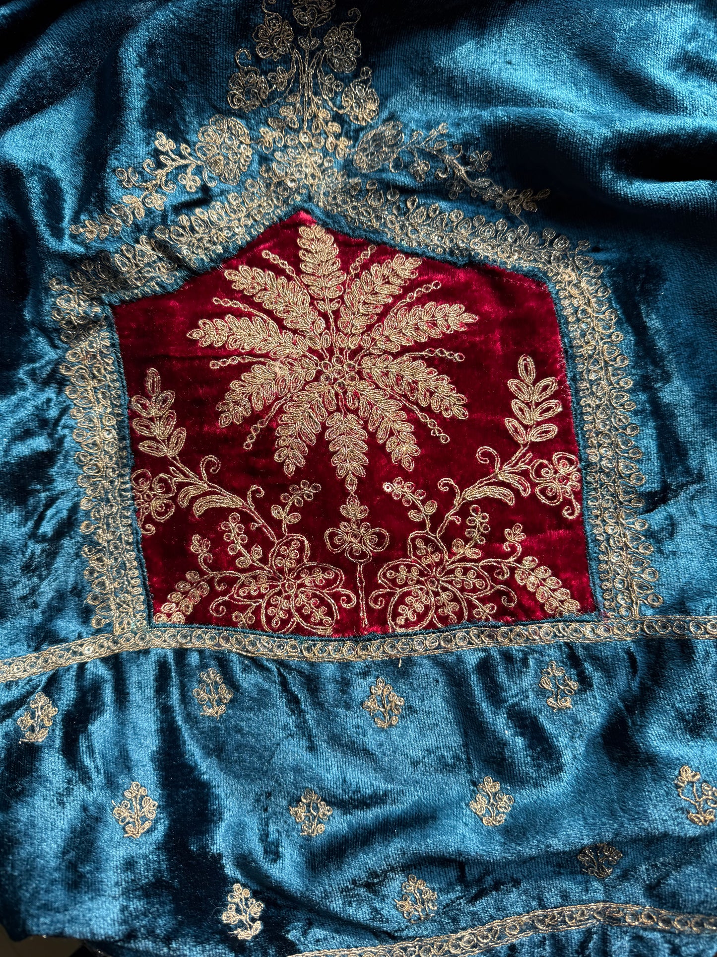 Velvet Front back Marori Aari work suit