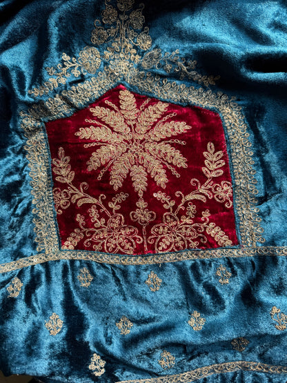 Velvet Front back Marori Aari work suit