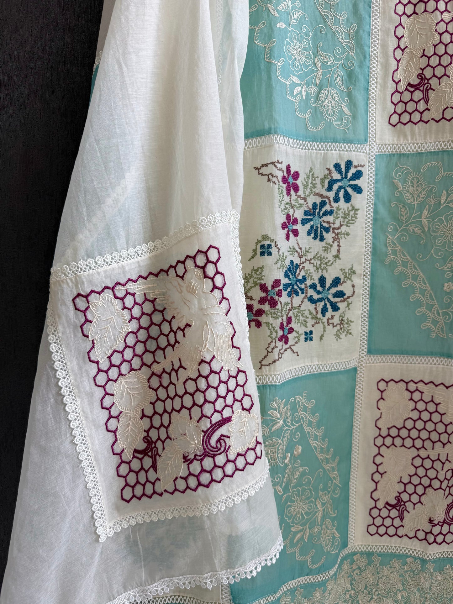 Luxurious Mul chanderi cross-stitch suit