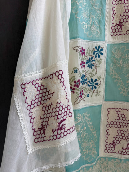 Luxurious Mul chanderi cross-stitch suit