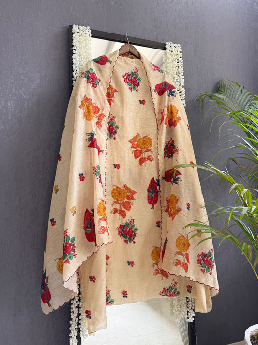 Linen floral frenchknot suit