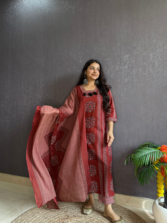 Pure cotton ajrakh print suit set