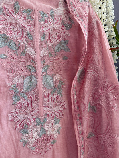 Luxurious Mul chanderi threadwork floral suit
