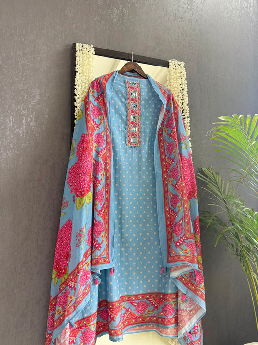 Mulmul cotton bougainvillea suit