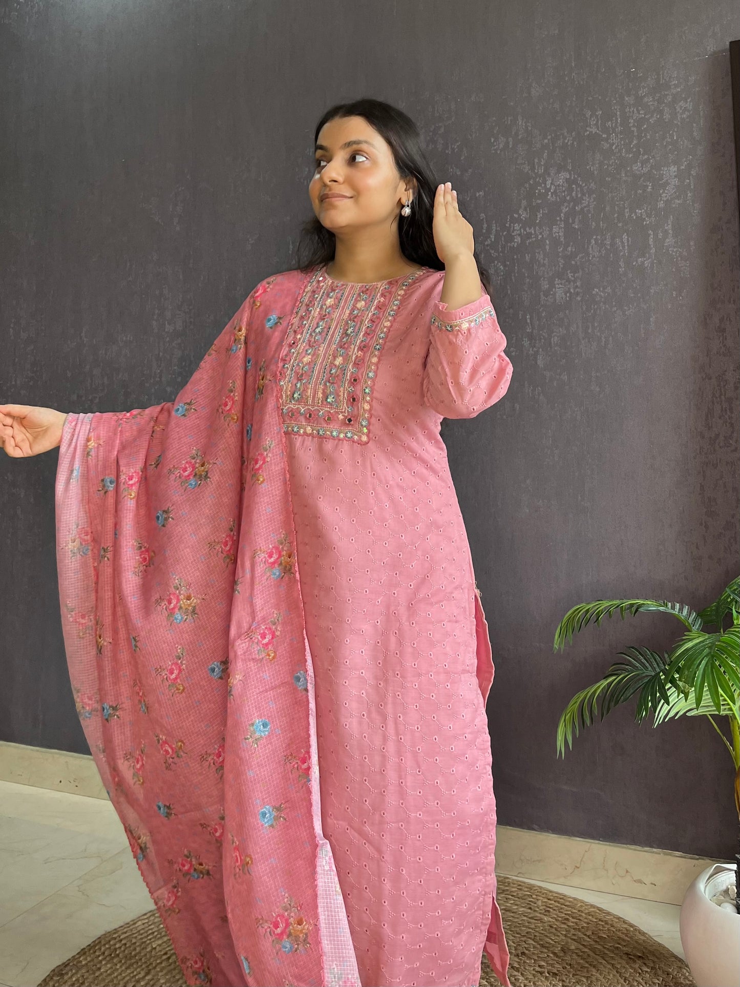 Designer cotton schiffili suit set