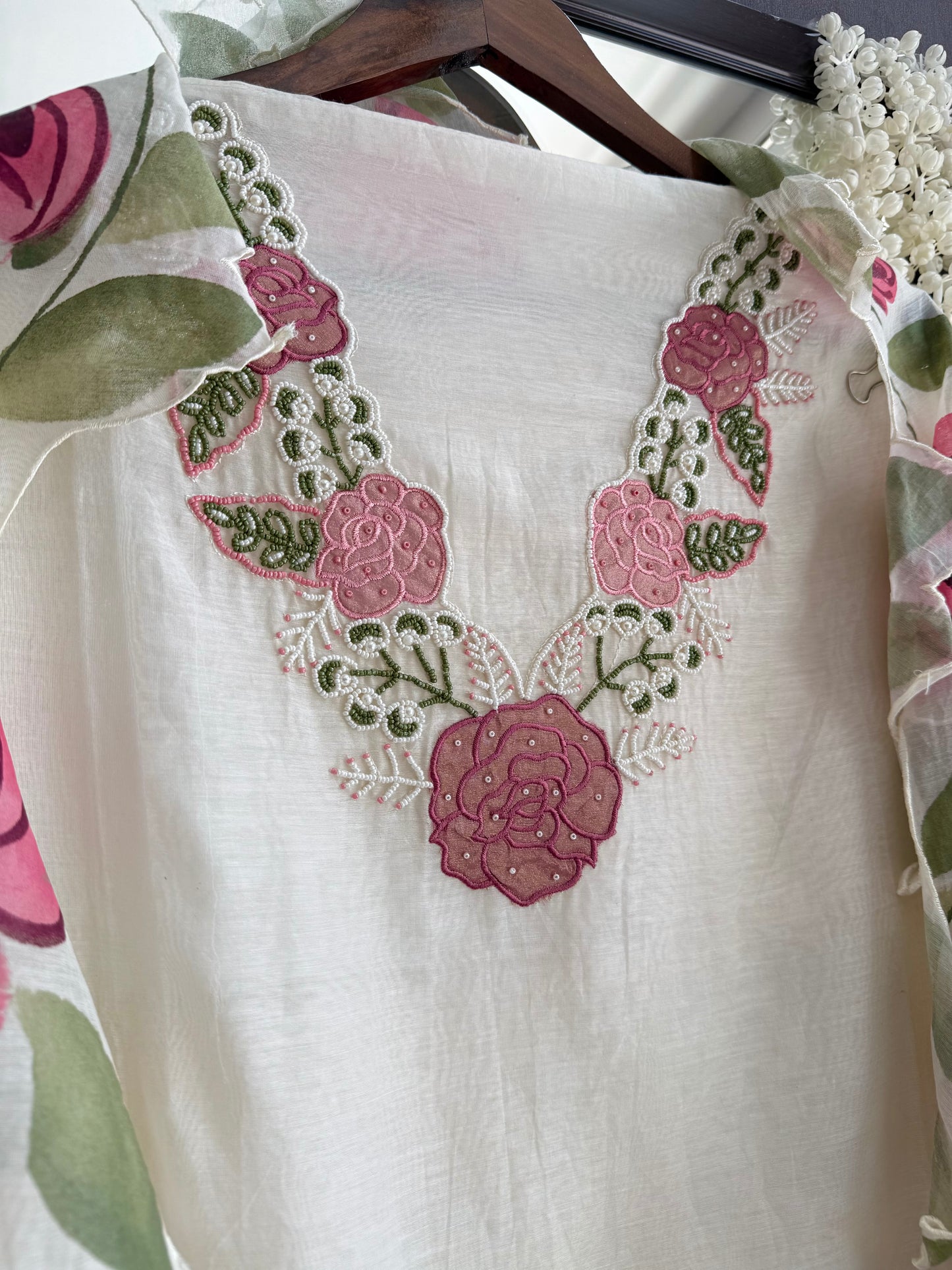 Luxurious Mul chanderi handpainted florals suit