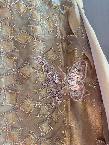 Luxurious brocade cutwork Tissue silk suit