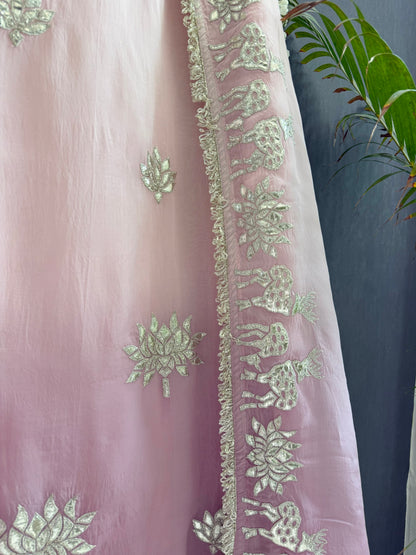 Luxurious organza gota appliqué work suit