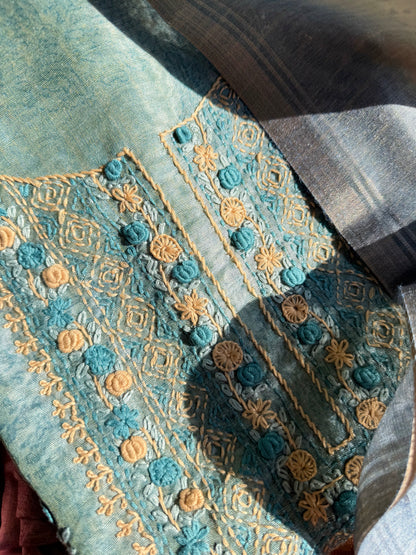 Pure linen frenchknot suit