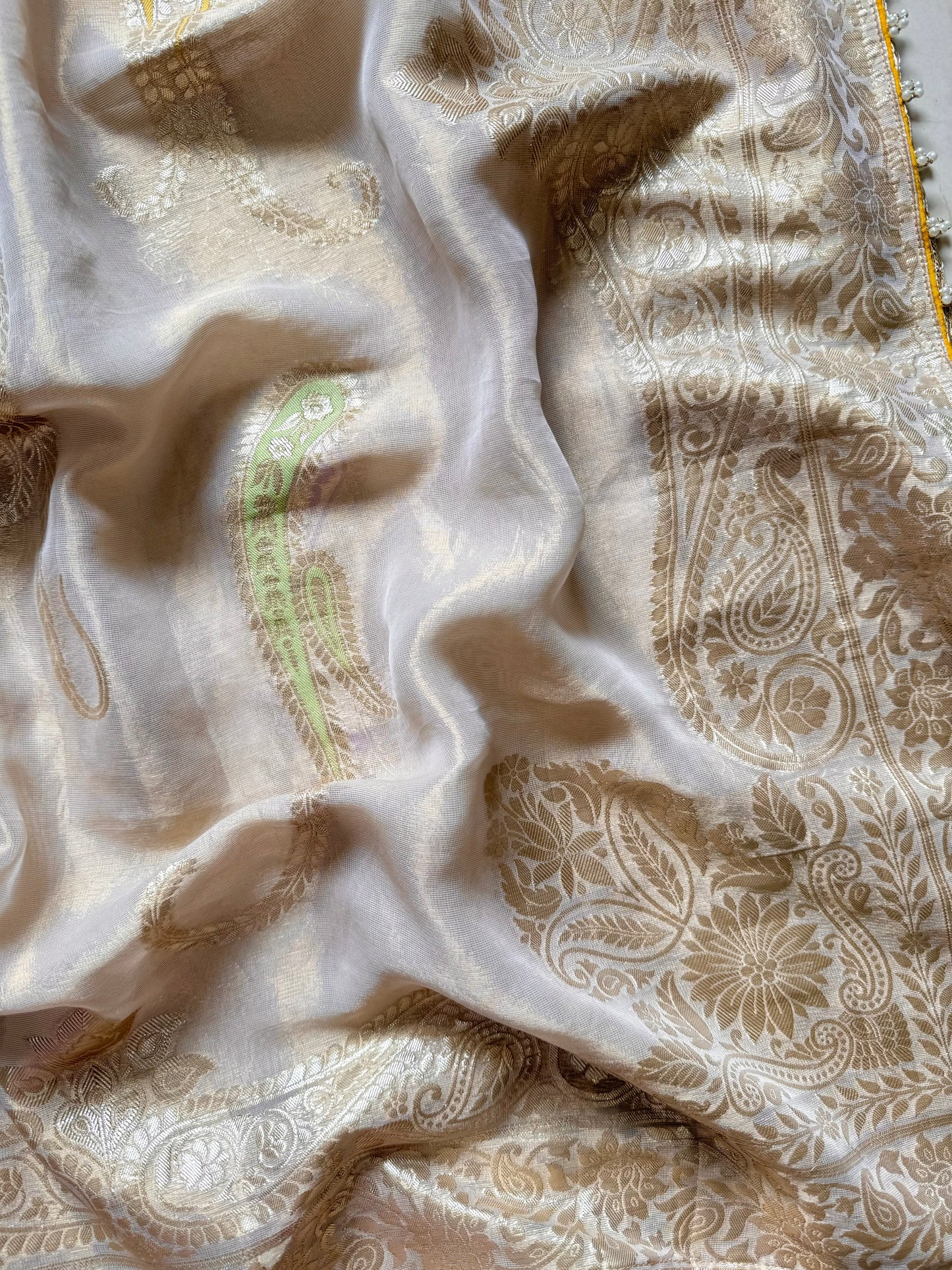 Luxurious aari work Tissue Benarsi silk suit