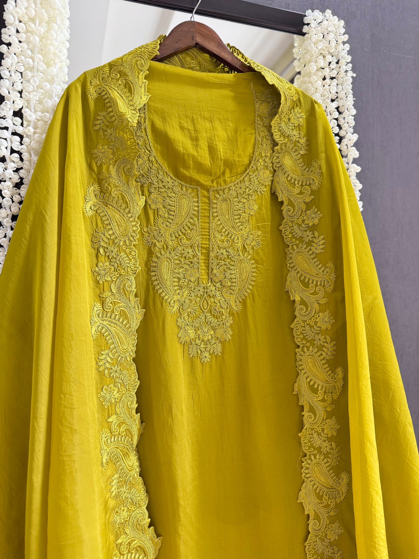 Luxurious aari work organza suit