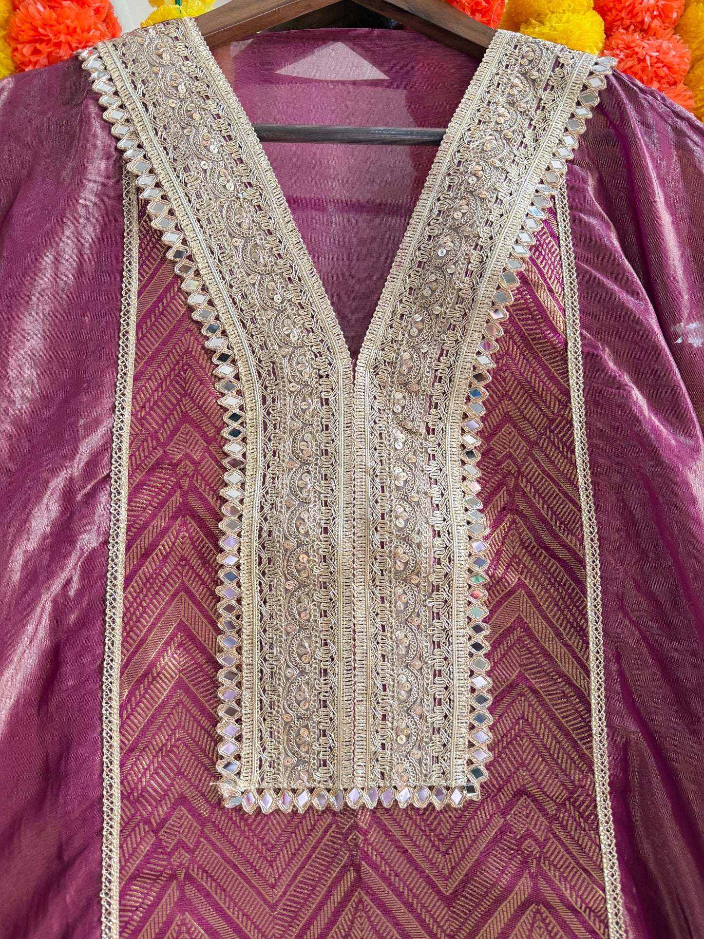 Luxurious Tissue silk Aari work suit