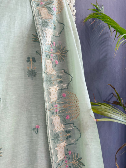 Luxurious Mul chanderi pichwai suit
