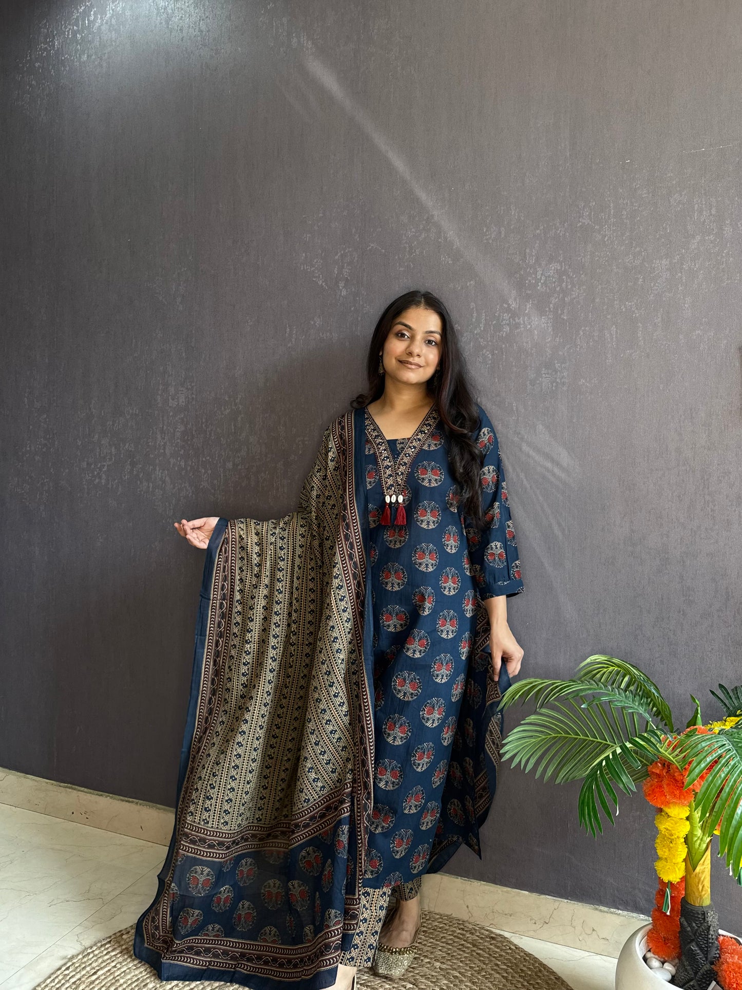 Pure cotton ajrakh print suit set