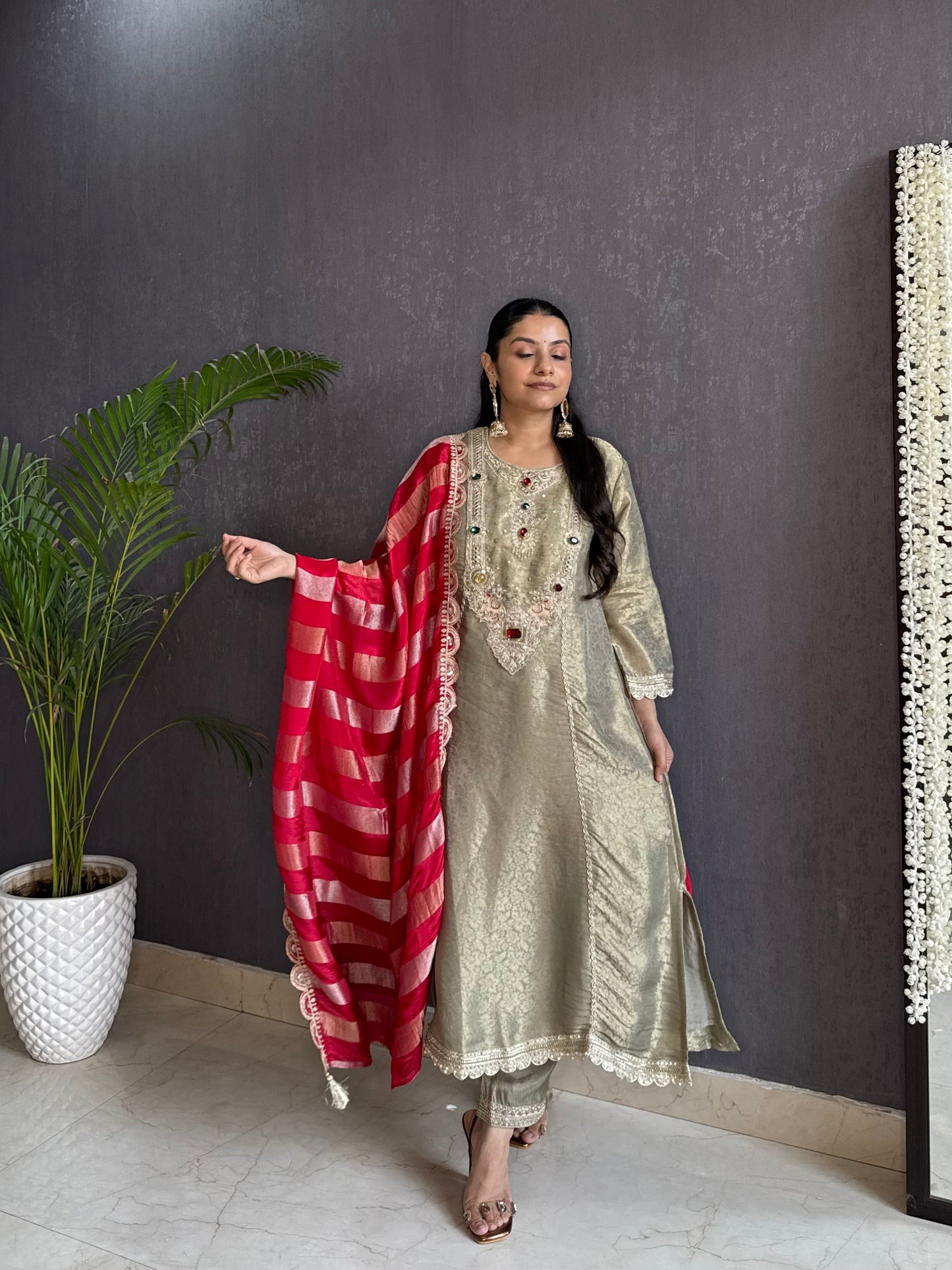 Aline Aari brocade bejewelled suit set