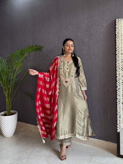 Aline Aari brocade bejewelled suit set