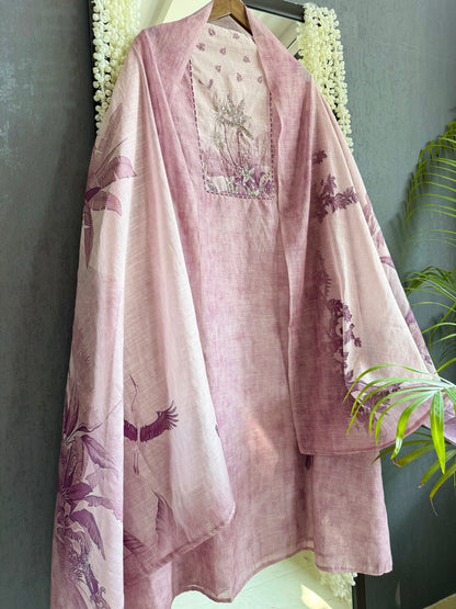 Linen flamingos handwork suit