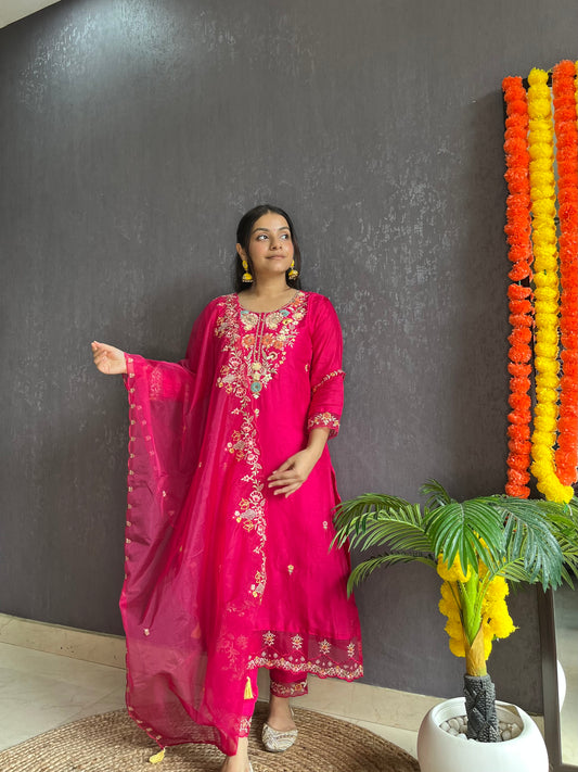 French knot silk Handwork suit set