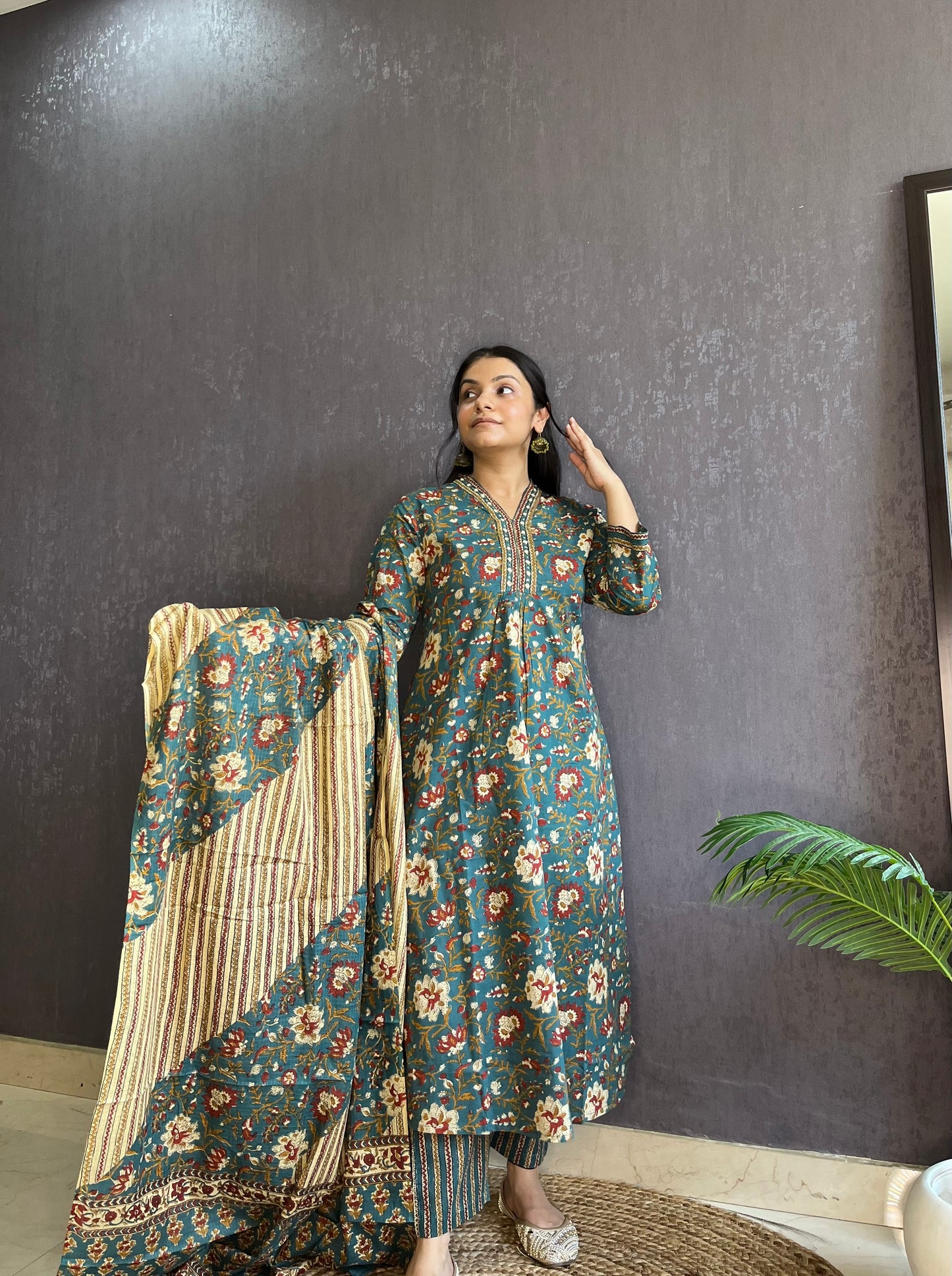 Mulmul cotton printed suit
