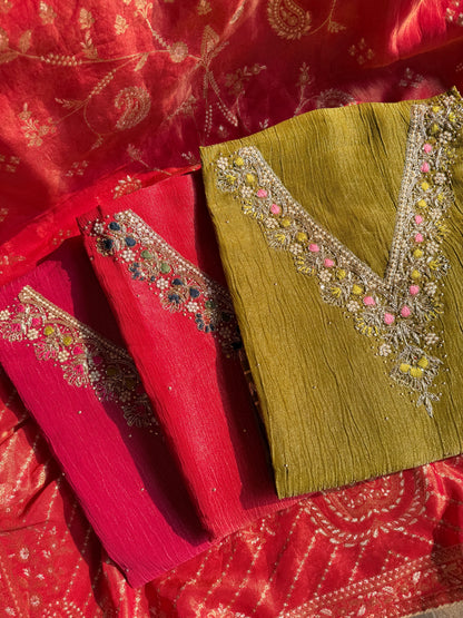 Premium Benarsi crush tissue handwork suit