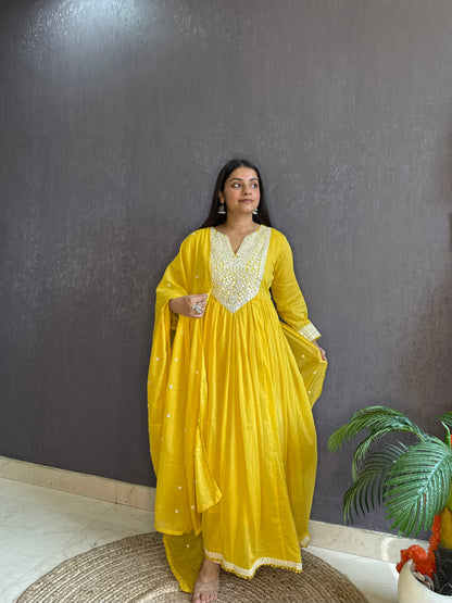 Mal cotton mirror embroidered Anarkali