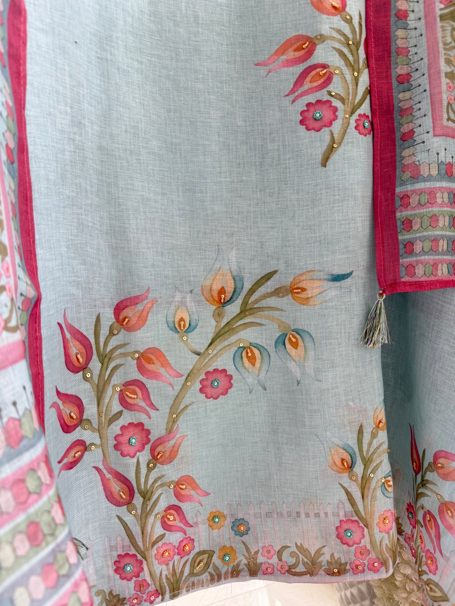 Linen handwork floral suit