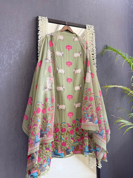 Mulmul cotton pichwai suit
