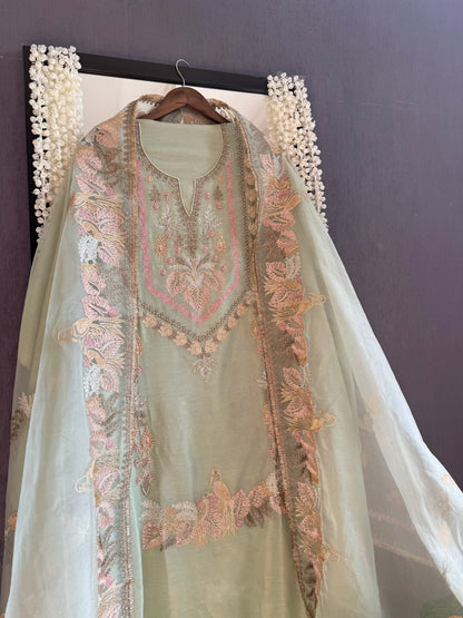Premium tissue linen silk hand embroidered suit