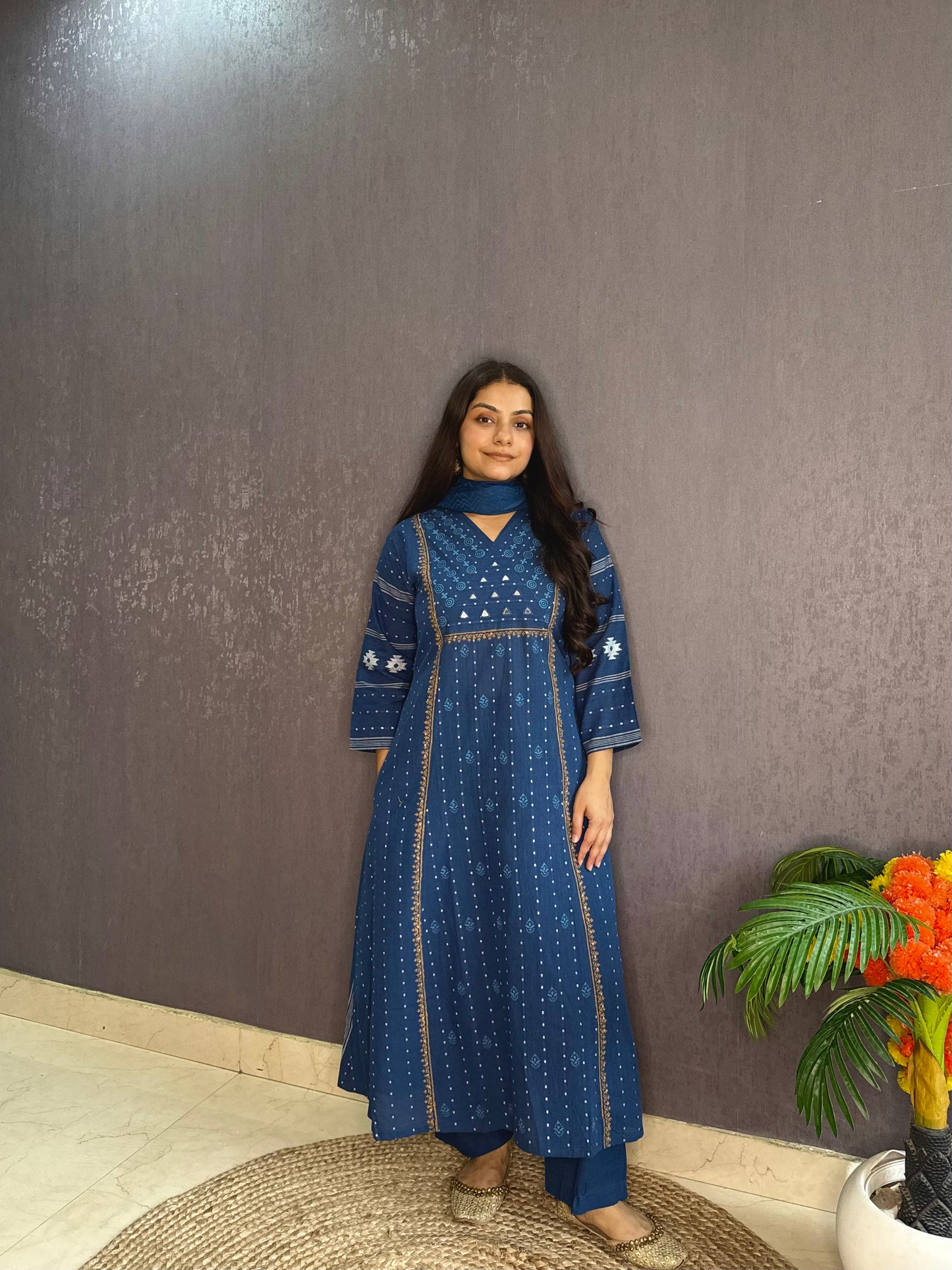 Jamdani Mirror cotton A line suit set