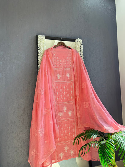 Luxurious Mul chanderi lucknowi handwork suit