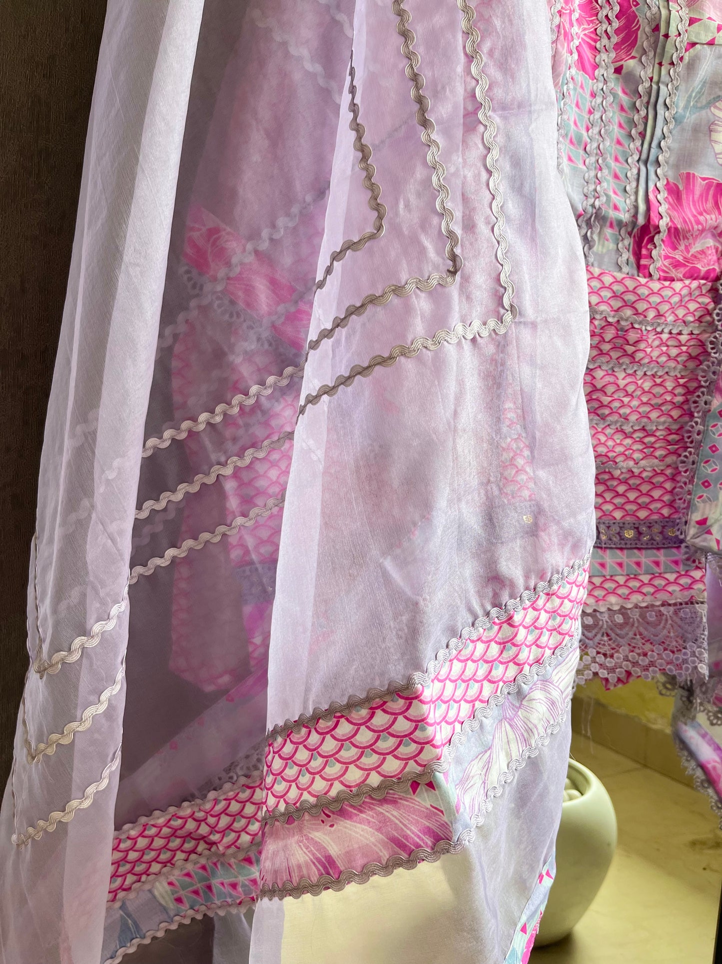Premium Muslin lace work floral suit