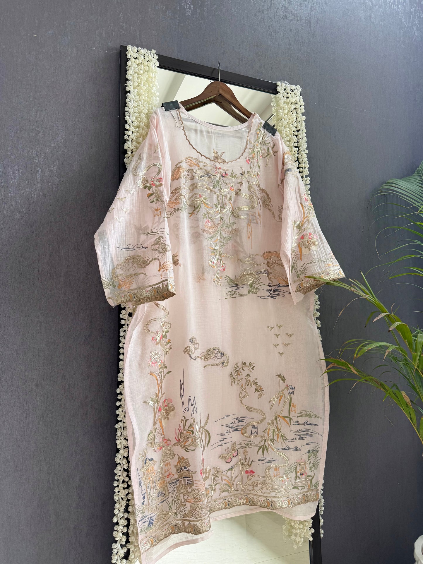 Luxurious Mul chanderi gota appliqué work suit