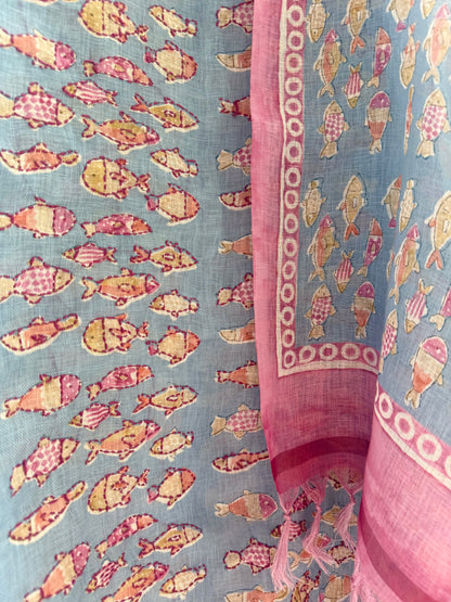 Linen fishes kantha work suit