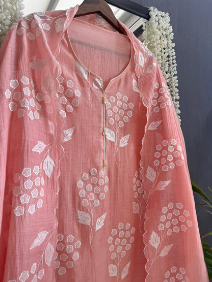 Luxurious Mul chanderi appliqué work suit