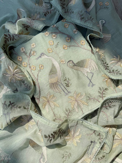 Luxurious Mul chanderi flamingos suit